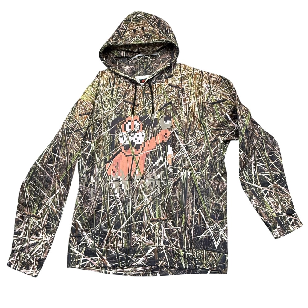 American AF Greater Half Mens Large Camo Retro Pixel Dog Graphic Hoodie